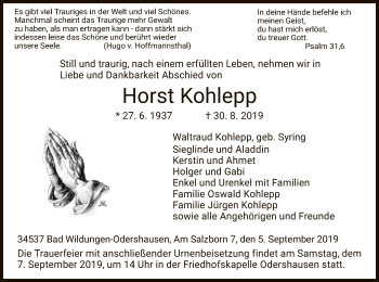 Traueranzeige von Horst Kohlepp von WLZ
