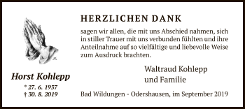 Traueranzeige von Horst Kohlepp von WLZ