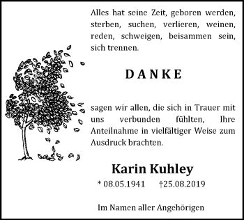 Traueranzeige von Karin Kuhley von WLZ