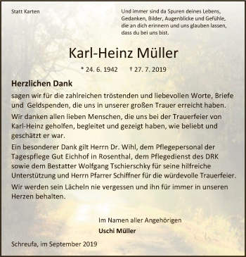 Traueranzeige von Karl-Heinz Müller von WLZ