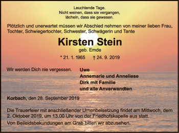 Traueranzeige von Kirsten Stein von WLZ
