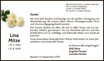 Traueranzeige von Lina Mitze von WLZ