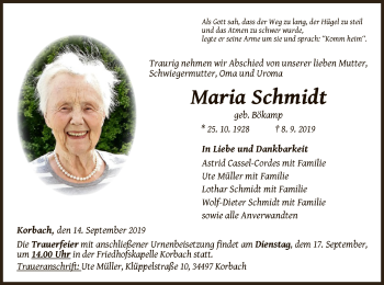 Traueranzeige von Maria Schmidt von WLZ