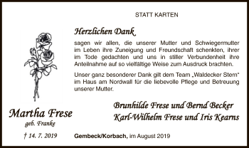 Traueranzeige von Martha Frese von WLZ