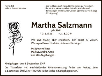 Traueranzeige von Martha Salzmann von WLZ