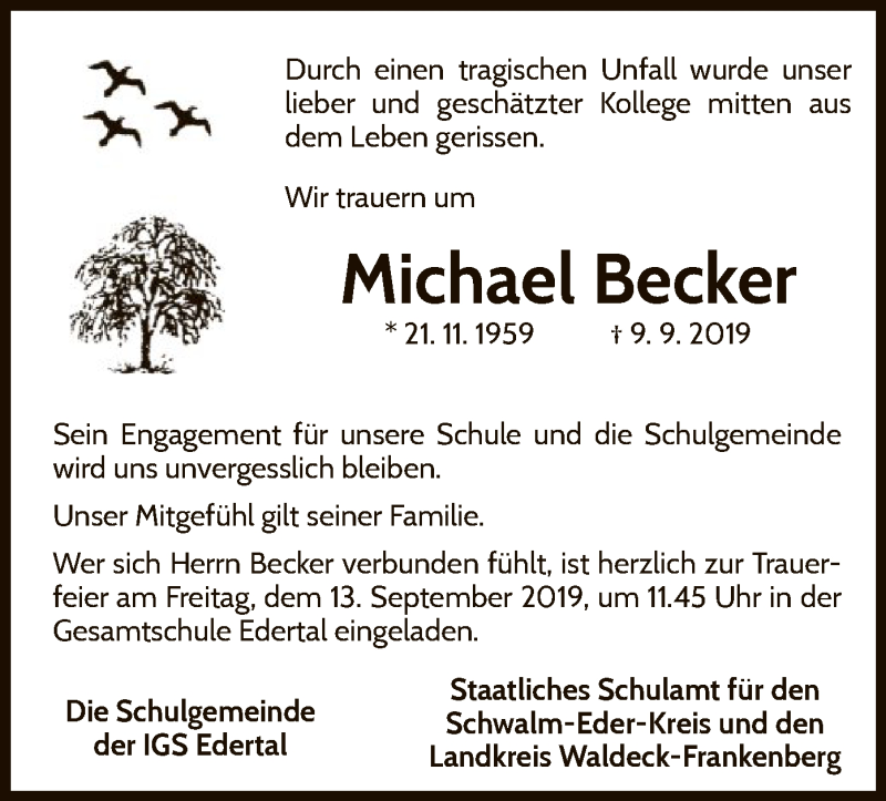  Traueranzeige für Michael Becker vom 12.09.2019 aus WLZ