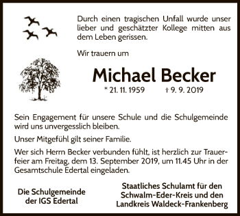 Traueranzeige von Michael Becker von WLZ