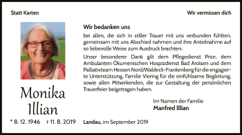 Traueranzeige von Monika Illian von WLZ