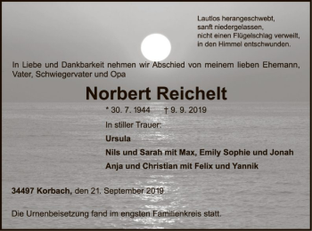 Traueranzeige von Norbert Reichelt von WLZ