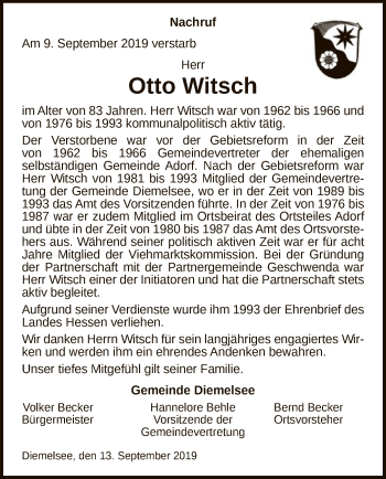 Traueranzeige von Otto Witsch von WLZ