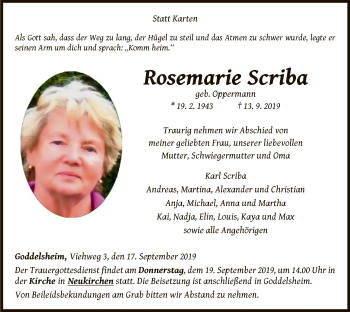 Traueranzeige von Rosemarie Scriba von WLZ