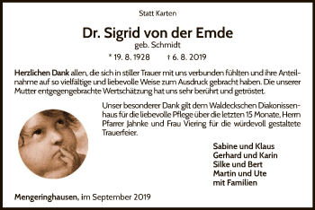 Traueranzeige von Sigrid von der Emde von WLZ