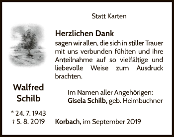 Traueranzeige von Walfred Schilb von WLZ