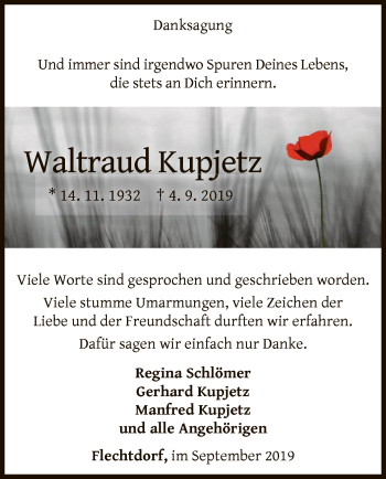 Traueranzeige von Waltraud Kupjetz von WLZ