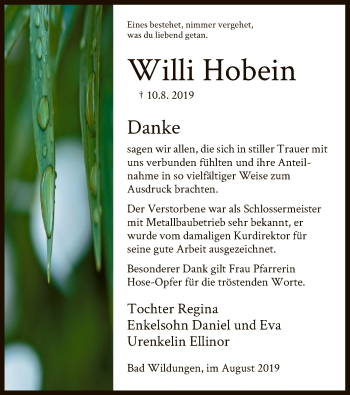 Traueranzeige von Willi Hobein von WLZ