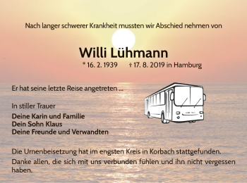 Traueranzeige von Willi Lühmann von WLZ