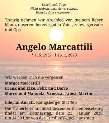 Traueranzeige von Angelo Marcattili von WLZ
