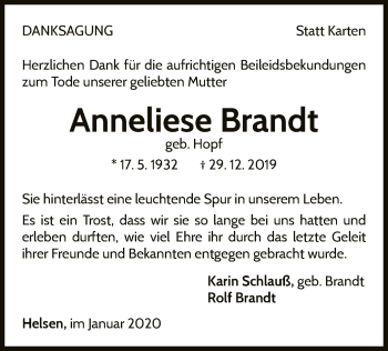 Traueranzeige von Anneliese Brandt von WLZ