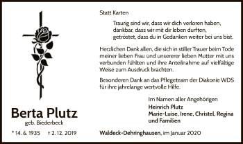 Traueranzeige von Berta Plutz von WLZ
