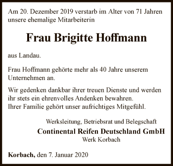 Traueranzeige von Brigitte Hoffmann von WLZ