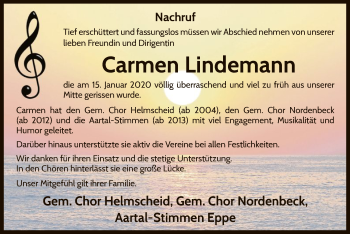 Traueranzeige von Carmen Lindemann von WLZ