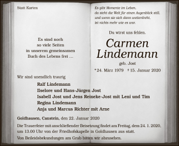 Traueranzeige von Carmen Lindemann von WLZ