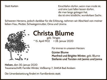 Traueranzeige von Christa Blume von WLZ