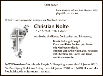 Traueranzeige von Christian Nolte von WLZ