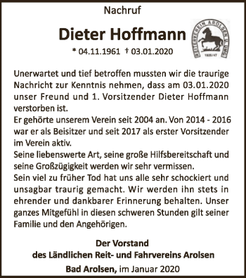 Traueranzeige von Dieter Hoffmann von WLZ