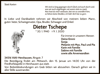 Traueranzeige von Dieter Tschepe von WLZ