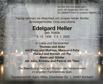 Traueranzeige von Edelgard Heller von WLZ