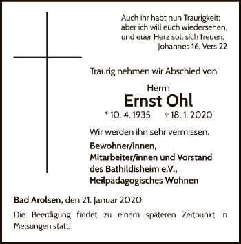 Traueranzeige von Ernst Ohl von WLZ
