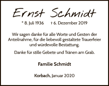 Traueranzeige von Ernst Schmidt von WLZ
