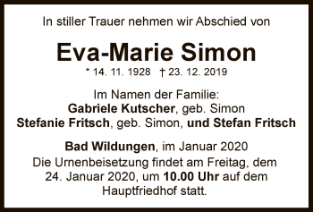 Traueranzeige von Eva-Marie Simon von WLZ