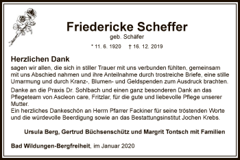 Traueranzeige von Friedericke Scheffer von WLZ