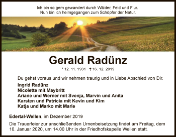 Traueranzeige von Gerald Radünz von WLZ