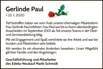 Traueranzeige von Gerlinde Paul von WLZ