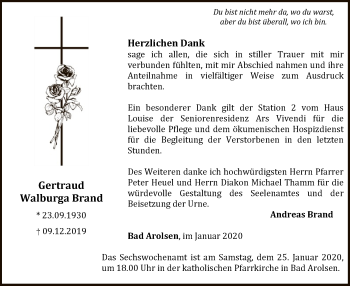 Traueranzeige von Gertraud Walburga Brand von WLZ