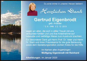 Traueranzeige von Gertrud Eigenbrodt von WLZ