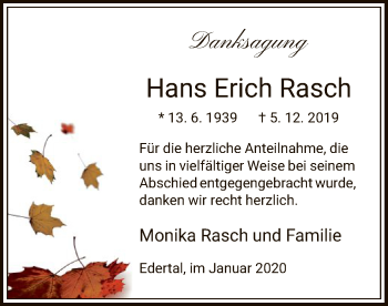 Traueranzeige von Hans Erich Rasch von WLZ
