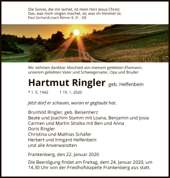 Traueranzeige von Hartmut Ringler von WLZ