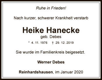 Traueranzeige von Heike Hanecke von WLZ