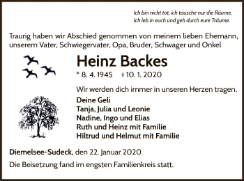 Traueranzeige von Heinz Backes von WLZ