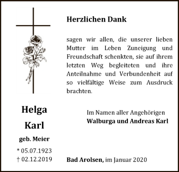 Traueranzeige von Helga Karl von WLZ