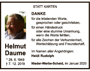 Traueranzeige von Helmut Daume von WLZ
