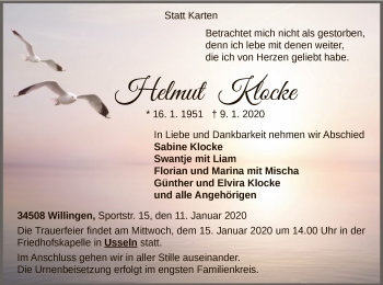 Traueranzeige von Helmut Klocke von WLZ