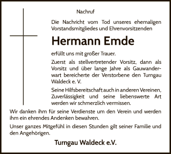 Traueranzeige von Hermann Emde von WLZ