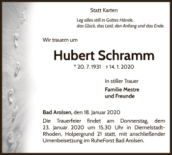 Traueranzeige von Hubert Schramm von WLZ