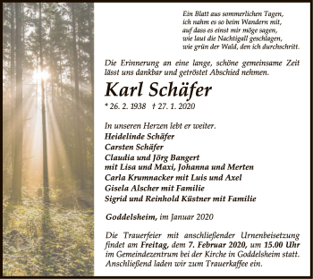 Traueranzeige von Karl Schäfer von WLZ