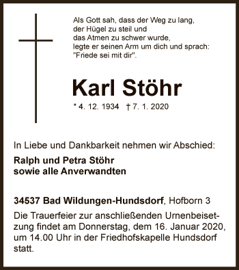 Traueranzeige von Karl Stöhr von WLZ